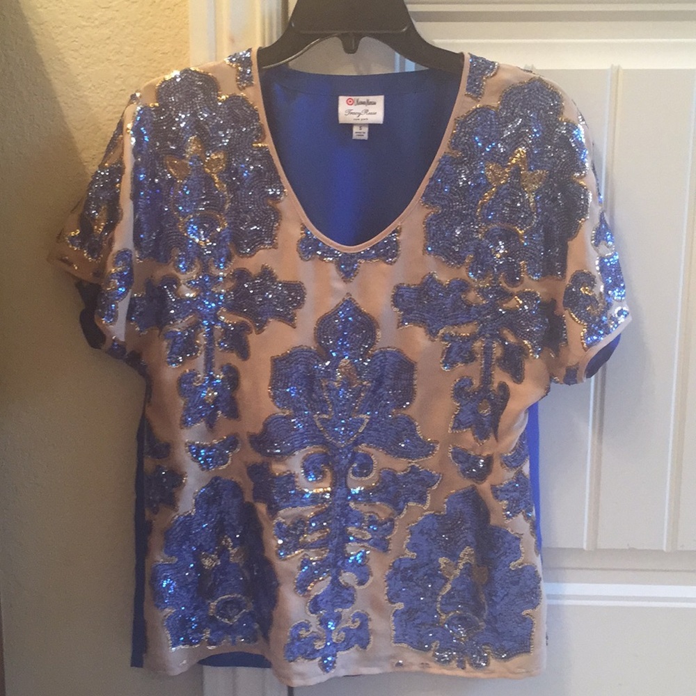 Neiman Marcus Blue and Gold Sequin Shirt
